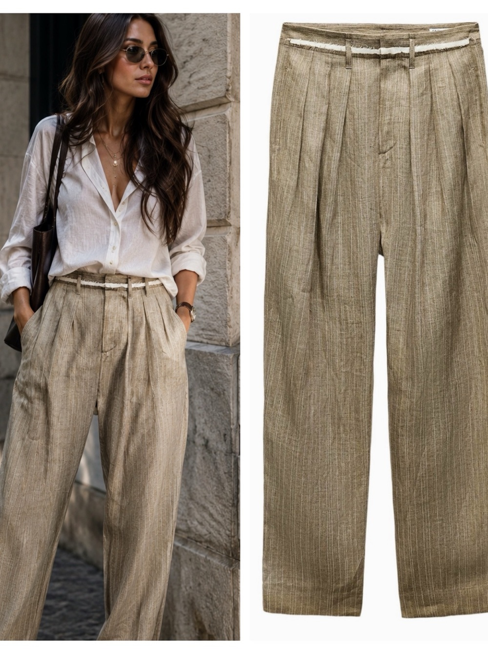 ZARA 92% linen pleated pants